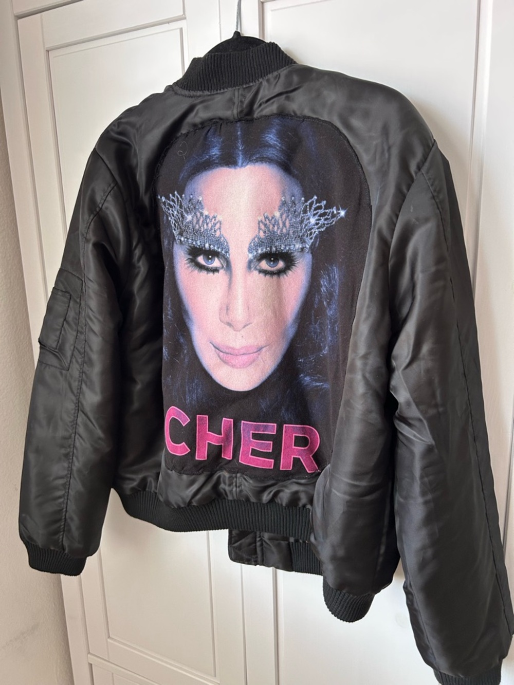 Wild Rose Black Bomber Jacket with Cher Back Graphic